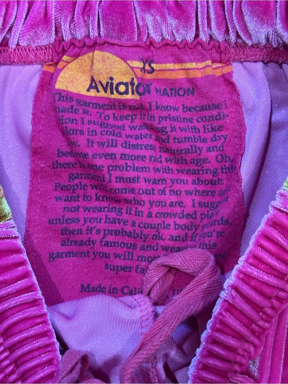 Aviator Nation Pink Classic Velvet Rainbow 5-Stripe Sweatpants Joggers Rare - XS - Picture 5 of 9